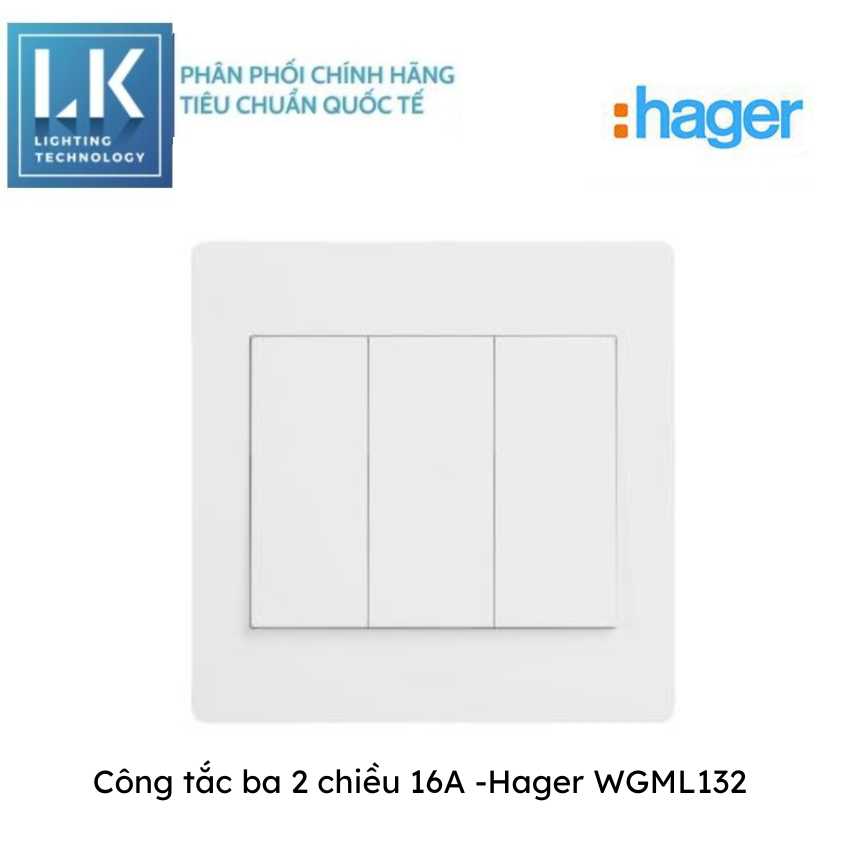 Công tắc đèn ba nút- 2 chiều 16A- Hager WGML132 - Giá gốc - chính hãng