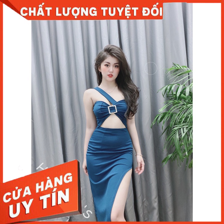 Đầm hở eo xẻ tà lệch vai quyến rũ