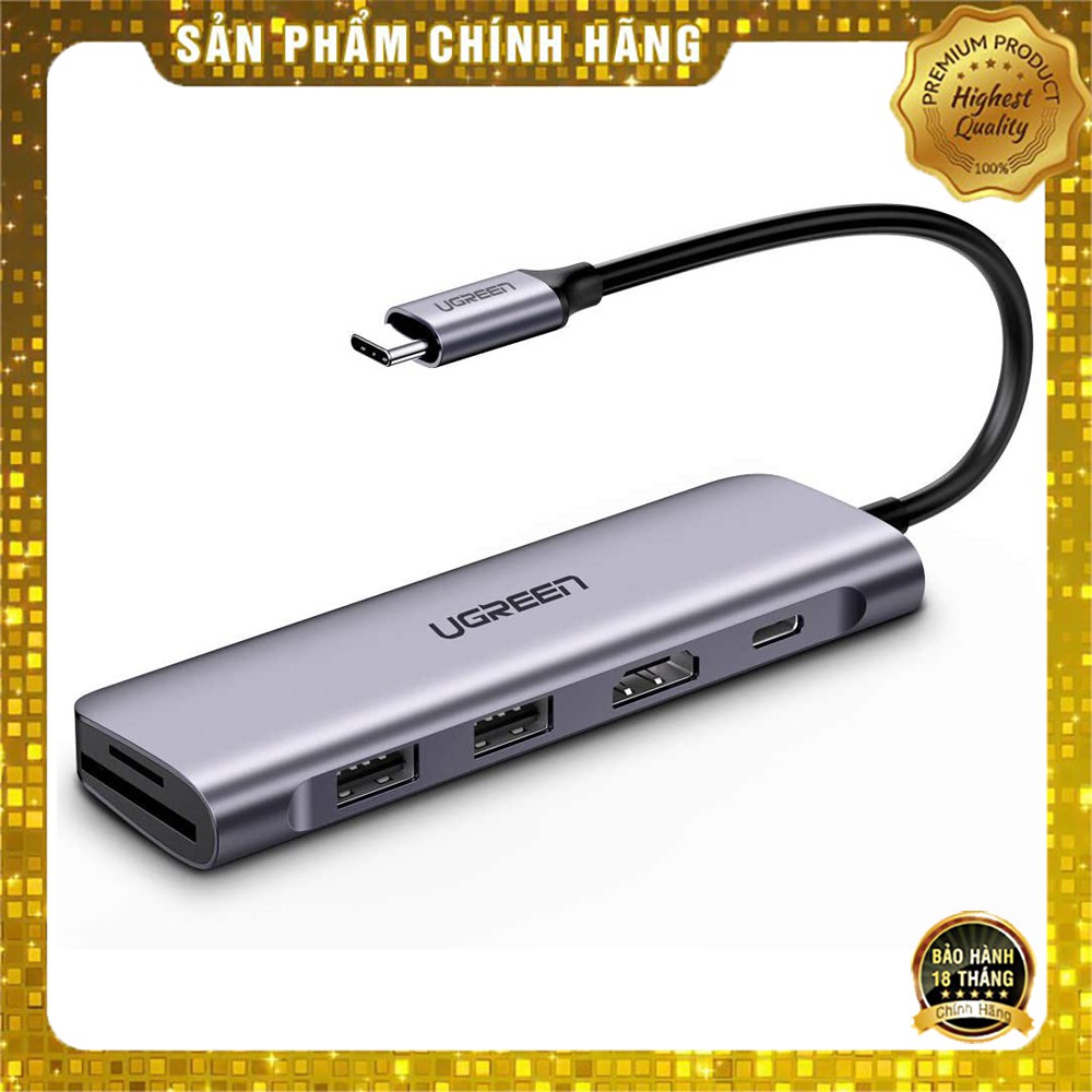 Hub usb-c đa năng 6 in 1 ugreen 70411 ra hdmi usb 3.0 usb pd khe đọc thẻ nhớ - hapustore