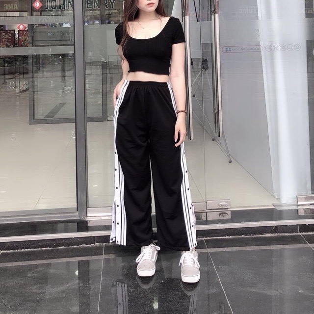Best quần ống rộng xẻ tà cúc bấm unisex form dưới 55kg siêu hot siêu bền đẹp