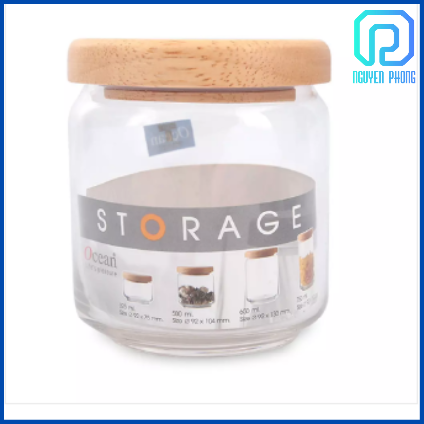 Hũ thủy tinh Ocean nắp gỗ 500ml, chất liệu thủy tinh trong suốt và đẹp mắt, lọ thủy tinh đựng thực phẩm đường, bột, bánh kẹo gia vị các loại, đựng bánh mứt cao cấp  [Chính hãng]