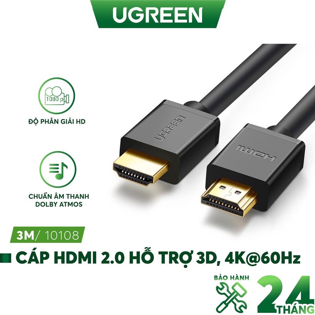 Dây hdmi 1.4 thuần đồng 19+1 ugreen 1m- 1,5m- 2m- 3m- 5m cao cấp 4k, 2k bảo hành 24 tháng