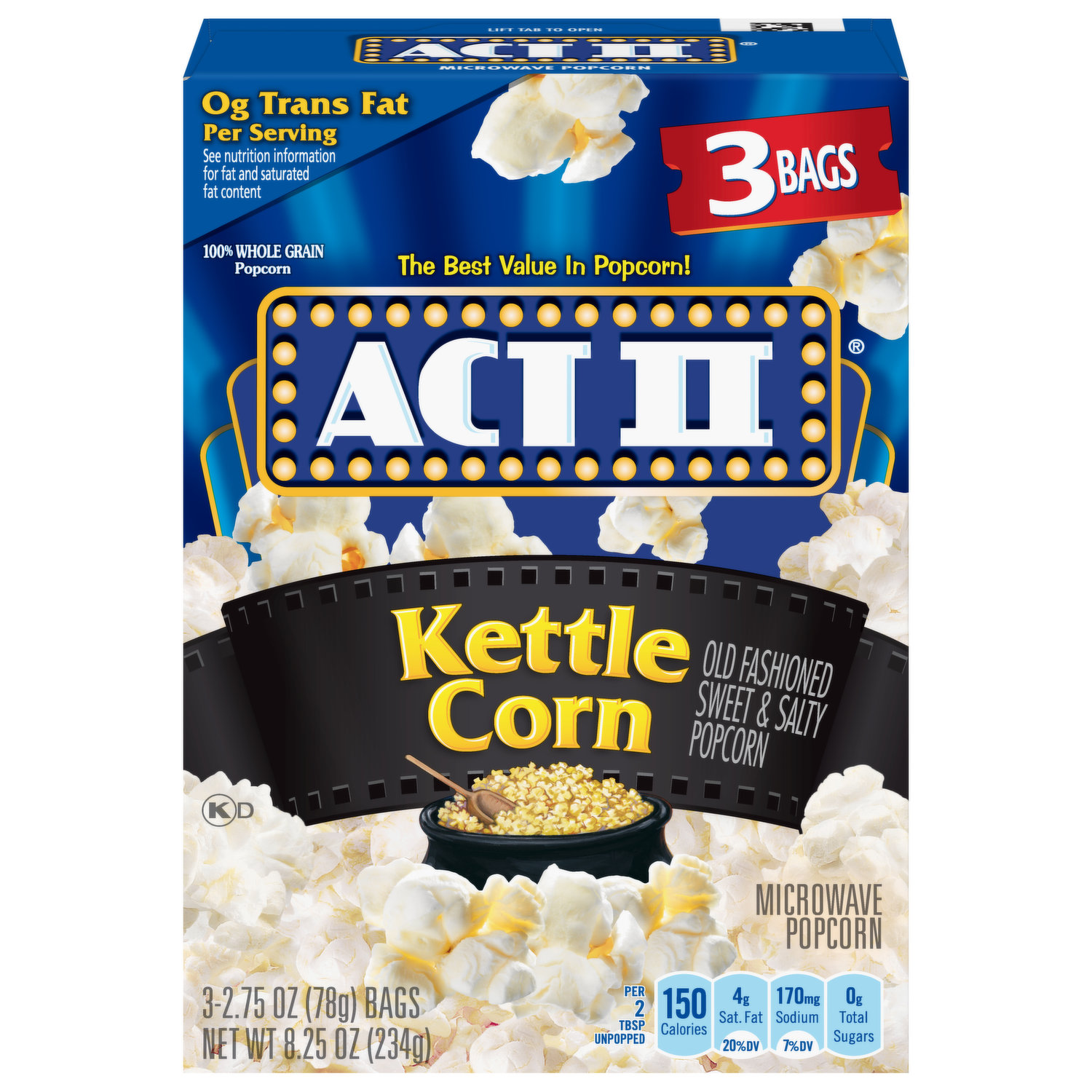 Bỏng ngô Act II Microwave Popcorn Kettle corn 234g- nhập khẩu Mỹ
