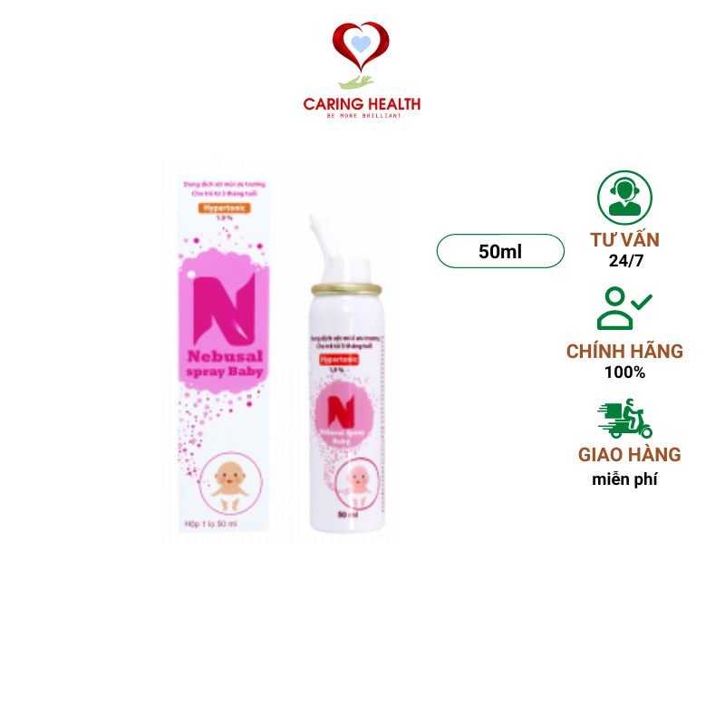 Dung dịch xịt mũi ưu trương Nebusal Spray Baby 1.9% chai 50ml - giúp giảm nghẹt mũi cho trẻ từ 3 tháng tuổi