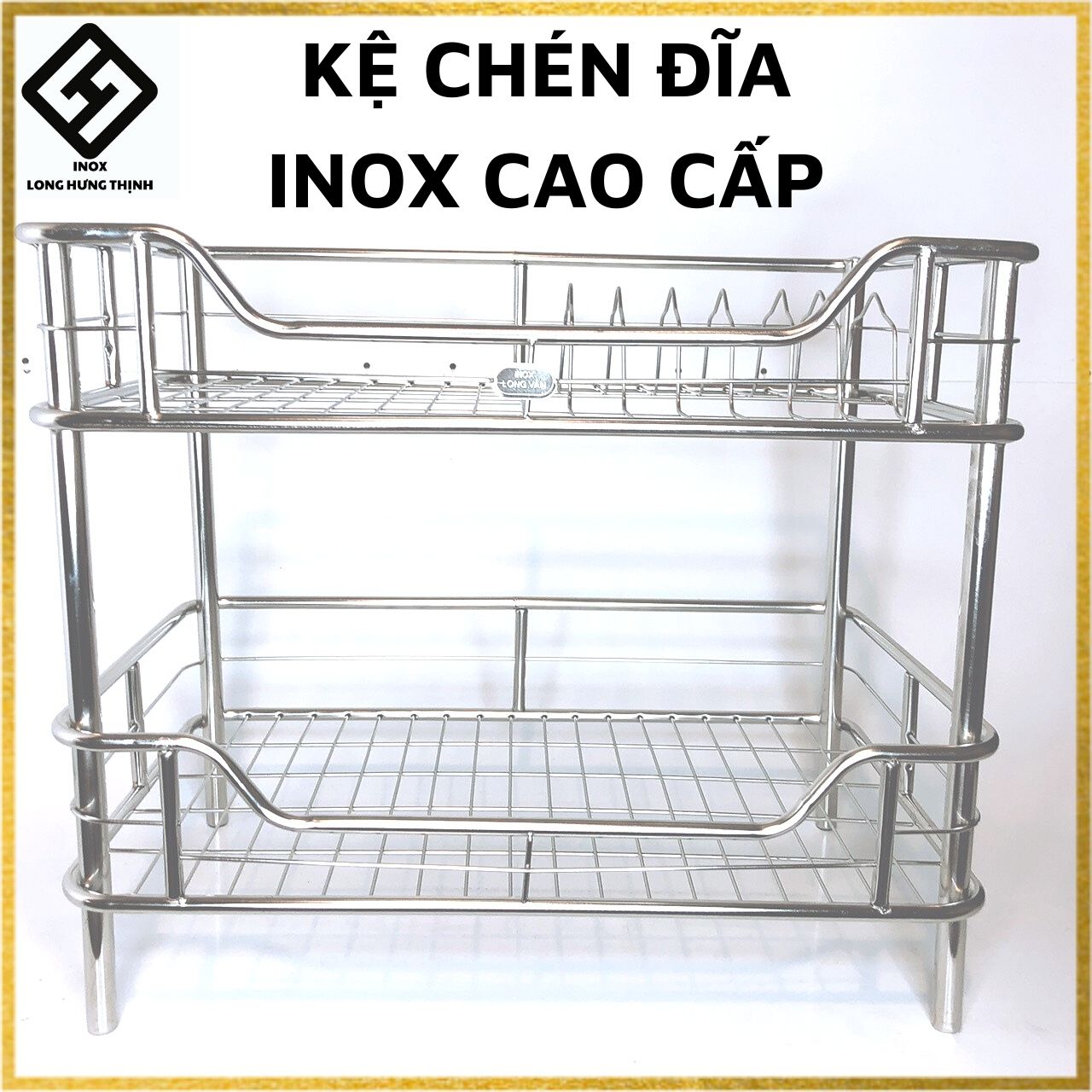 Kệ chén đĩa INOX cao cấp 100% (30x50x42) 2 tầng, có sóng đĩa, kệ để tô chén bát đĩa phòng bếp, dụng cụ nhà bếp tiện lợi, chất liệu INOX sáng bóng, không gỉ, cứng cáp, chắc chắn.