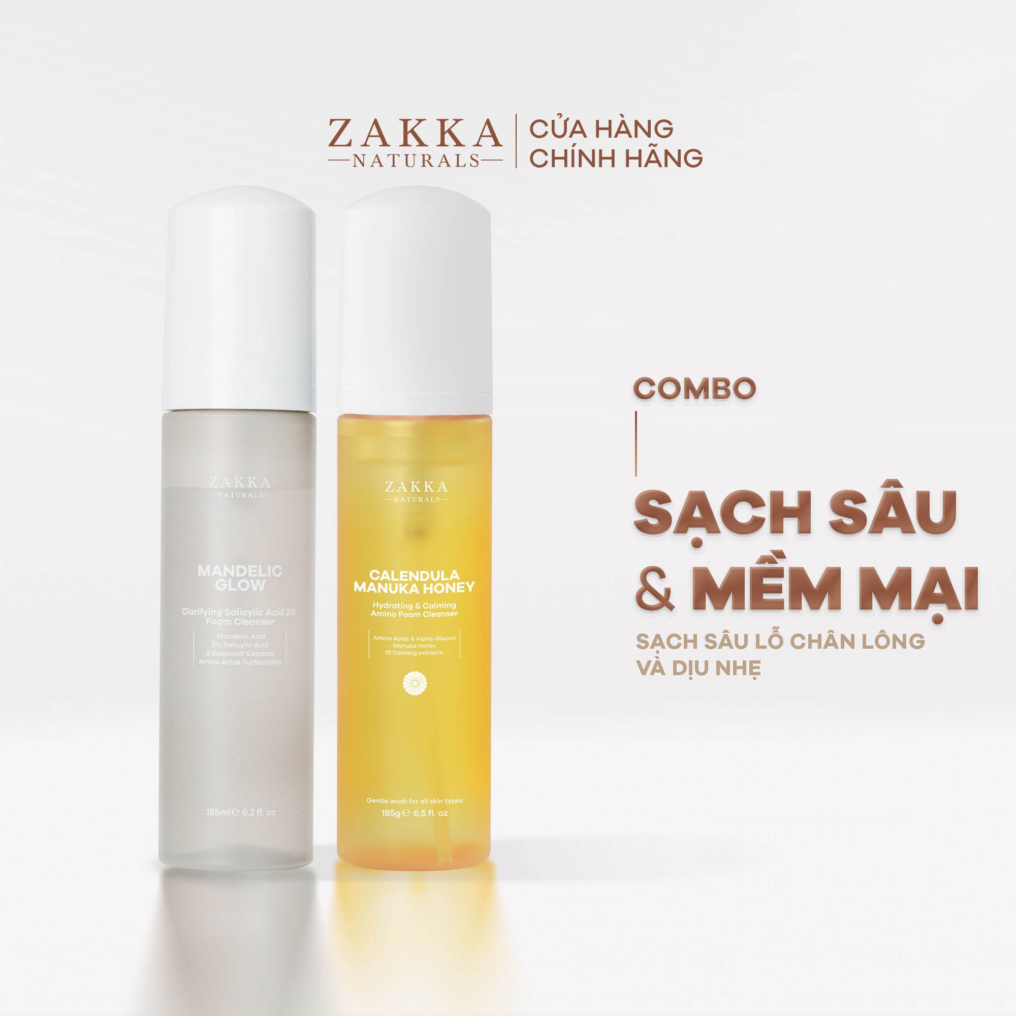 Bộ Đôi Zakka Naturals Sữa Rửa Mặt Mandelic 185ml và Sữa Rửa Mặt Hoa Cúc 185g Hỗ Trợ Làm Sạch Dịu Nhẹ và Giúp Da Sáng Mịn Hơn Sau Khi Rửa