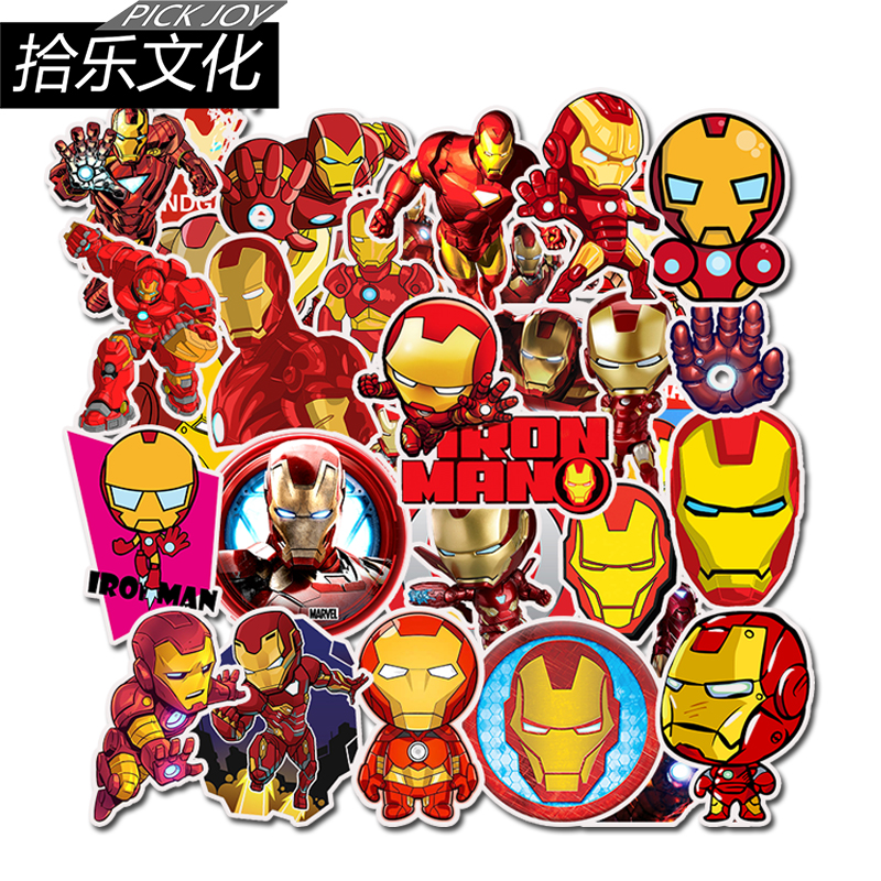 35 Pcs Cartoon Superhero Ironman Waterproof Sticker Skateboarding Snowboard Retro Vinyl Sticker Graffiti Notebook Sticker
