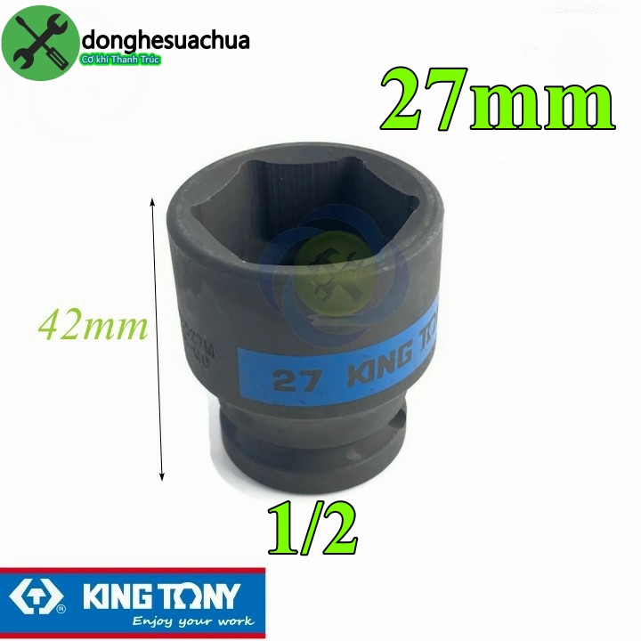 Tuýp 27mm loại 1/2 kingtony 453527m ngắn 6 cạnh màu đen