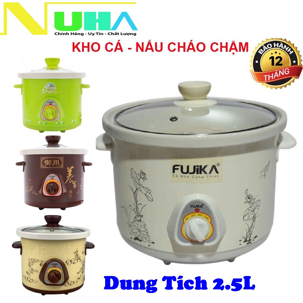 Nồi kho cá hầm cháo Fujika FJ-KC25 dung tích 2.5L lòng nồi bằng gốm sứ tráng men - Màu ngẫu nhiên-bảo hành 12 tháng