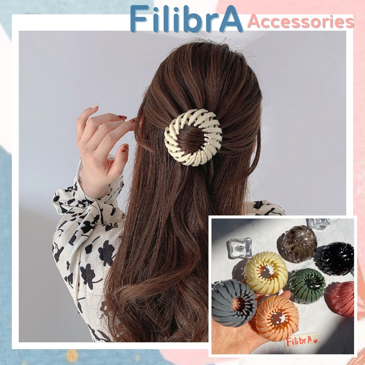 Kẹp tóc tổ chim nhựa đa năng, cặp búi tròn phong cách Hàn Quốc, phụ kiện tóc KT020 - Filibra style
