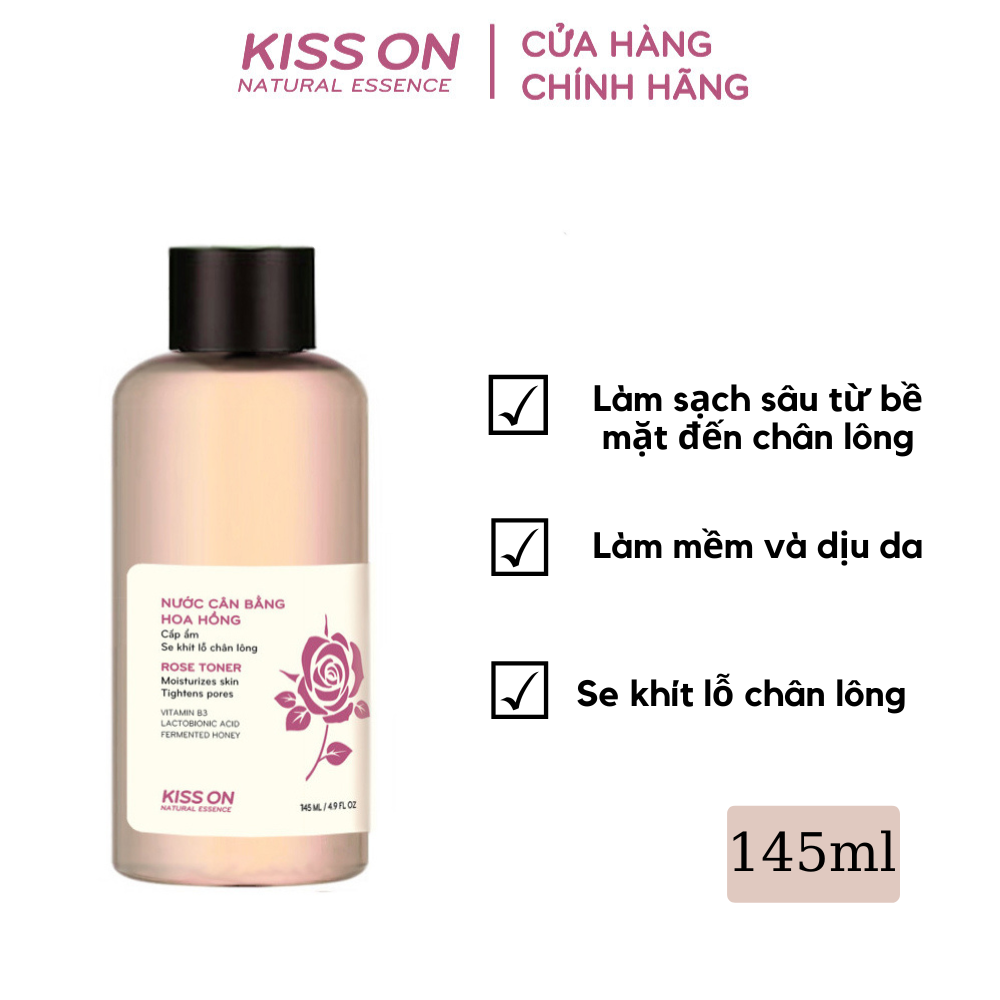 Nước cân bằng hoa hồng làm mềm da, dưỡng ẩm sâu và se khít lỗ chân lông KISSON 145ml