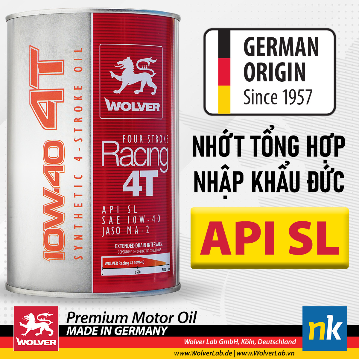 Nhớt Tổng Hợp Racing 4T 10W-40 Nhập Khẩu Đức Wolver 800ml, Sản Phẩm Chất Lượng, Uy tín Ưu Đãi, Tốt Dành Cho Bạn, Nhập bởi Wolver VN