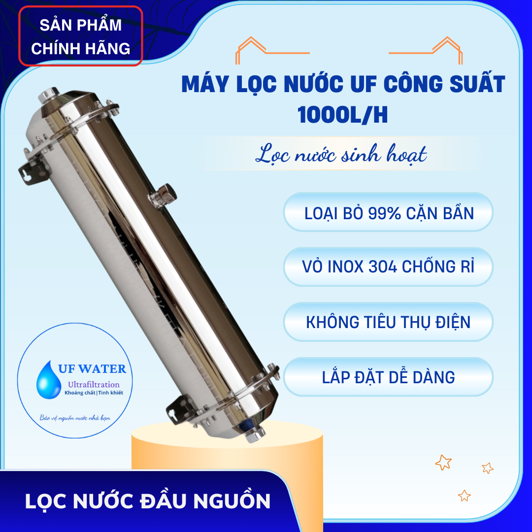 Máy lọc nước UF Đài Loan loại lớn công suất 1000L/H, lọc nước đầu nguồn, lọc nước sinh hoạt, lọc nước giếng khoan, lọc nước trung cư