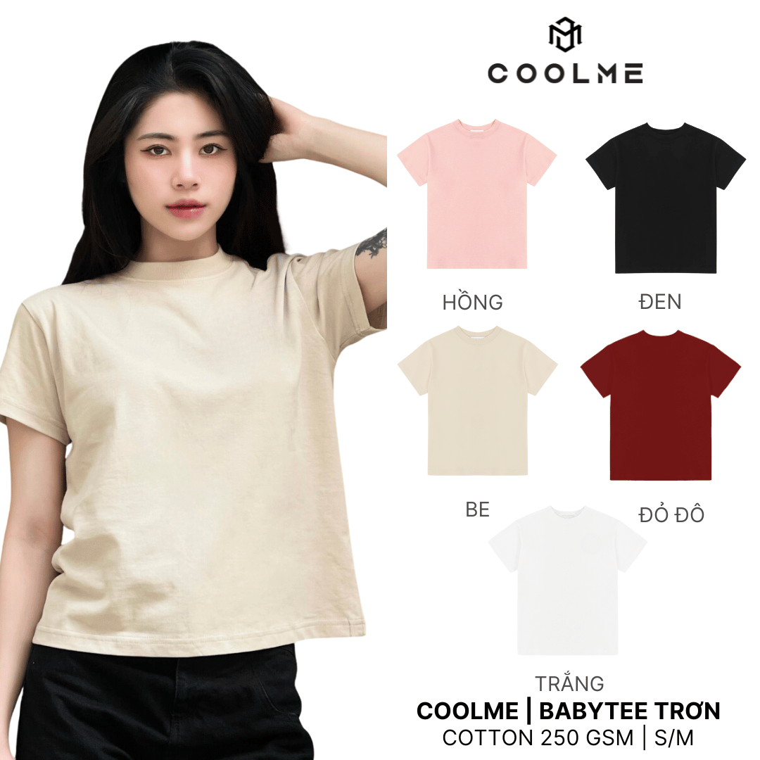 Áo baby tee trơn Coolme, áo thun babytee basic 100% cotton 250gsm local brand hồng be trắng đen