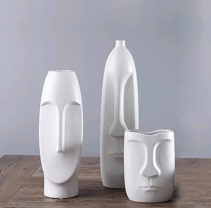Bình hoa gốm (màu Trắng) cách điệu khuôn mặt trang trí phòng khách Phong cách hiện đại