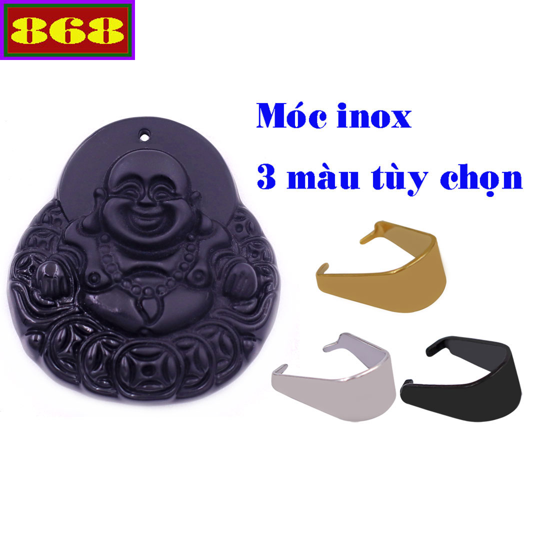 Mặt Phật Di lặc Đồng Tiền Đá Thạch Anh đen 4.6 cmkèm dây đeo