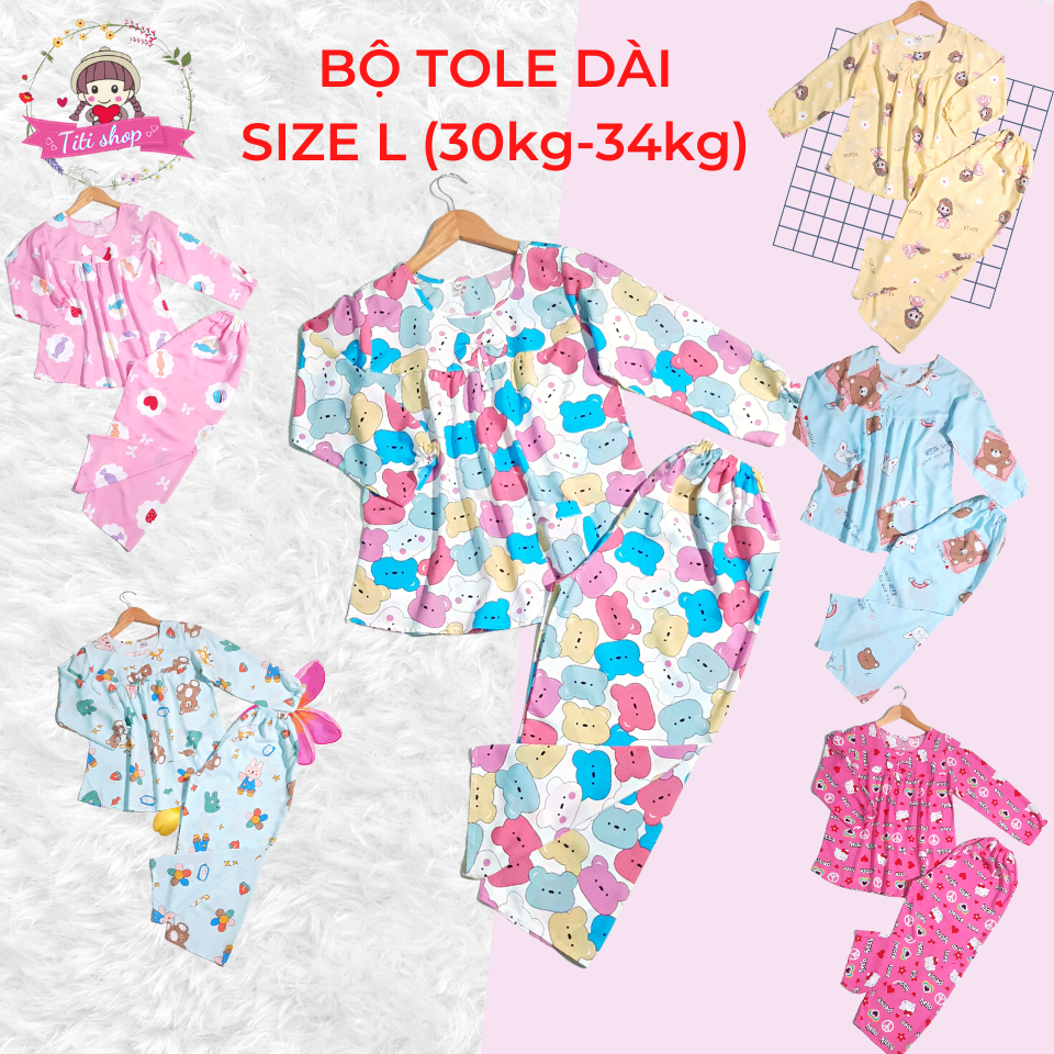 [HCM] Size L (33kg-36kg) l BỘ TOLE DÀI BÉ GÁI TITI SHOP l PHỐI CỔ ĐÍNH NƠ [Ảnh thật]