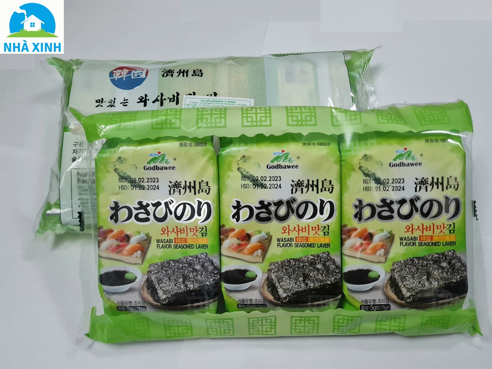 Lốc 3 gói Tảo ăn liền vị Wasabi Godbawee Hàn Quốc 5g gói