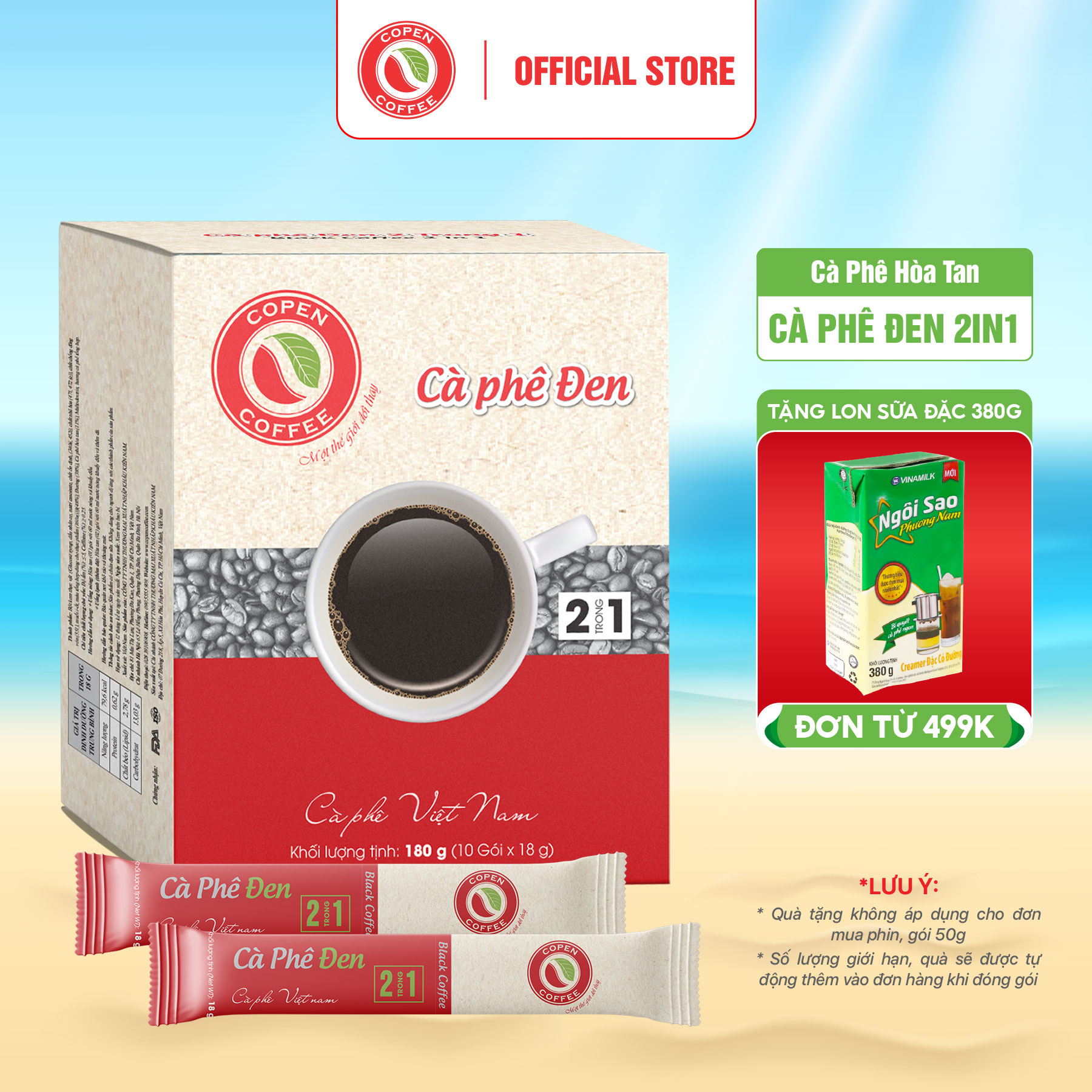 Cà phê hòa tan COPEN COFFEE, cà phê đen 2 trong 1 180g (10 gói/hộp) - CHÍNH HÃNG
