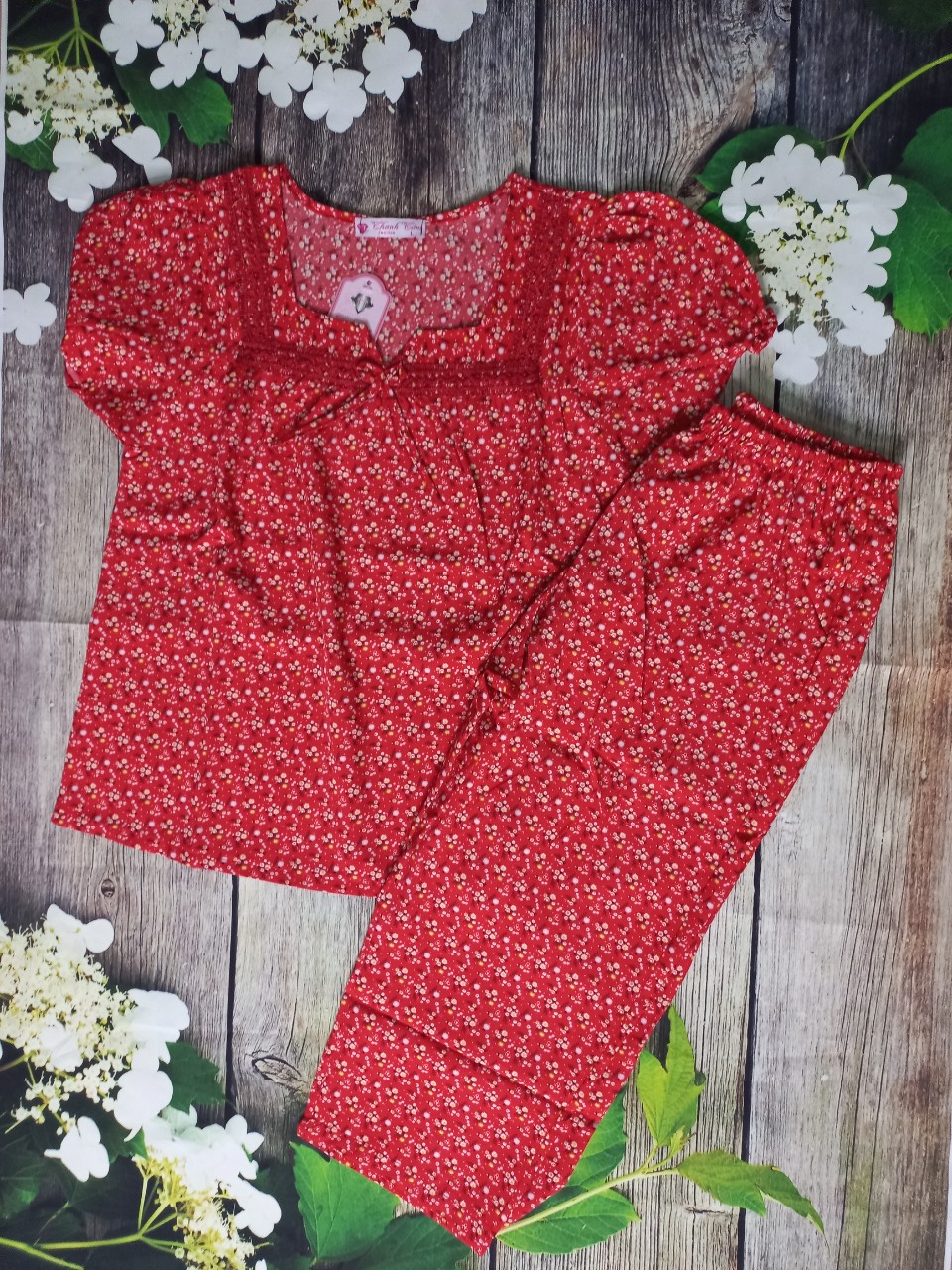 Sét đồ bộ cổ vuông tay nhún quần 9 tấc , đồ bộ ngủ , đồ bộ lụa hàn , đồ bộ mặc nhà