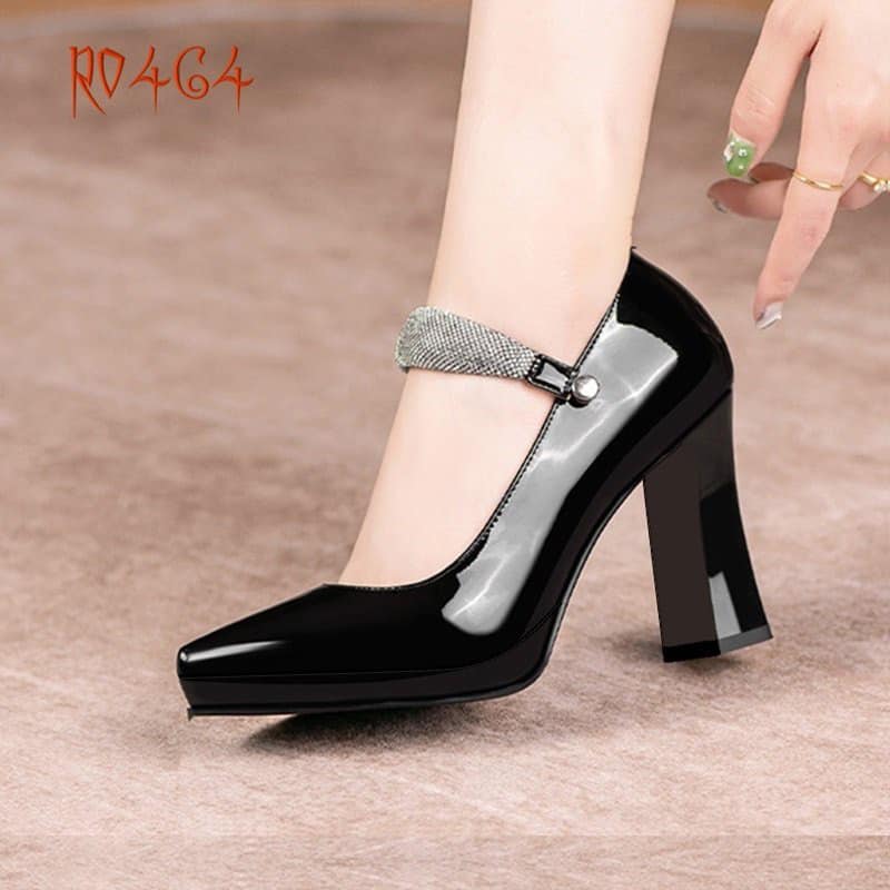 Giày cao gót nữ đẹp đế trụ 9cm giày nữ hàng hiệu Rosata quai ngang cài đính đá sang trọng RO464