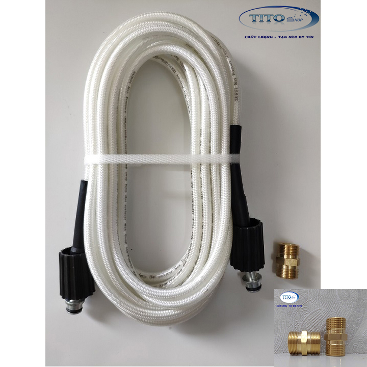 [COMBO] Dây 7m xịt rửa cao áp +  Khớp nối 2 dây cao áp bằng đồng - Phụ kiện máy rửa xe