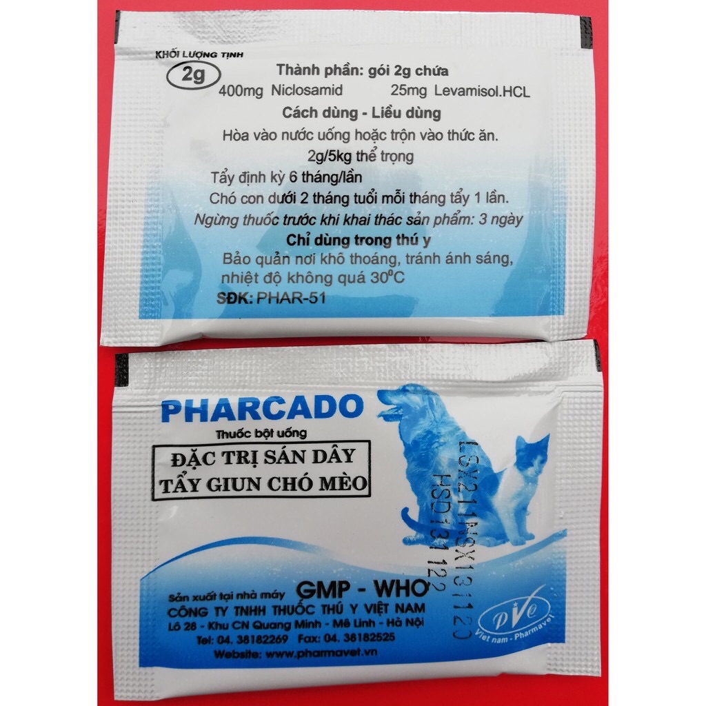 Pharcado 2g - tẩy giun, sán cho chó mèo bompet