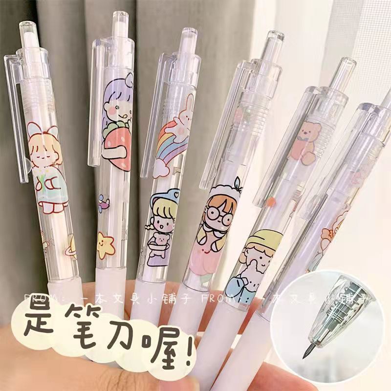 Dao cắt washi, sticker, unboxing, rọc giấy dạng bút bấm dễ thương