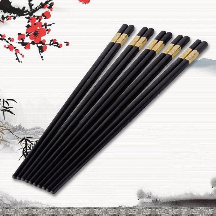 Bộ 10 Đôi Đũa Khảm Vàng Phong Cách Nhật Bản | Đũa gỗ Nhật | Đũa văn chương khảm vàng | Đũa khảm vàng cao cấp