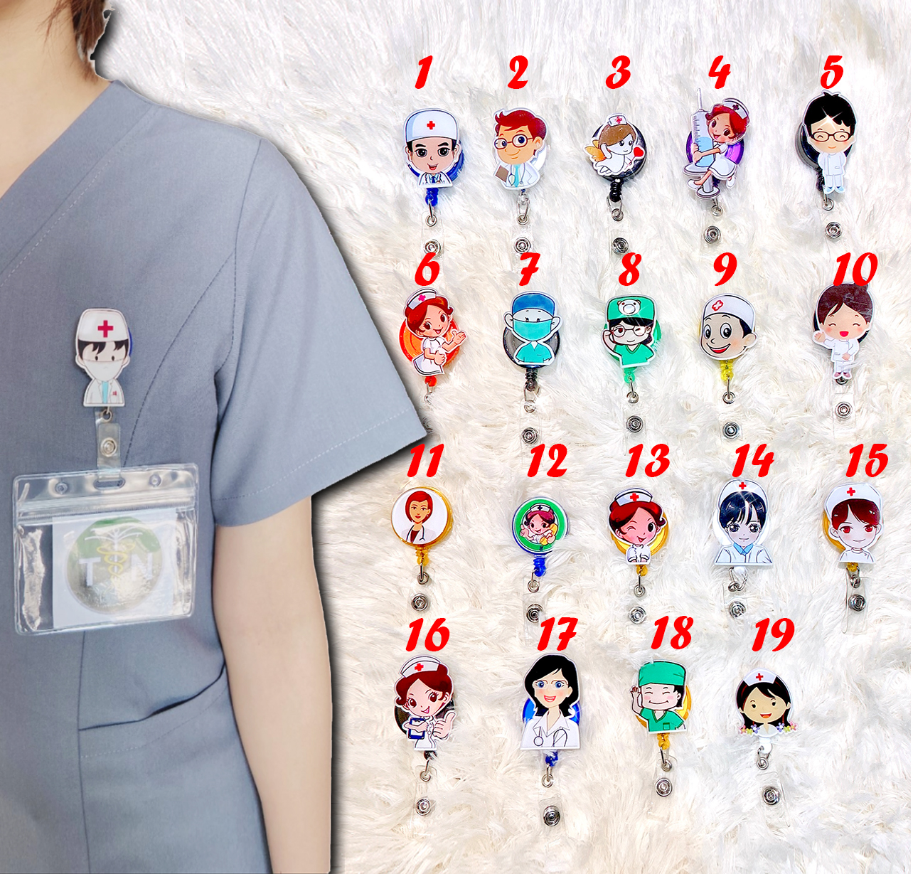 Kẹp thẻ đeo bảng tên Bác sĩ, Điều Dưỡng, Dược sỹ (Gồm Sticker Y tế + Logo Y tế + Bảng tên) - Thương hiệu TN Medical