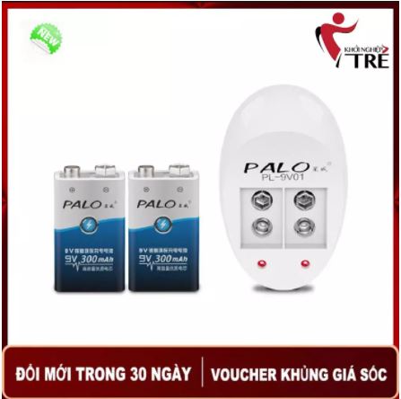Bộ 2 Pin Vuông 9v Palo 300mAh + Tặng Sạc Pin Vuông 9v - Pin Vuông