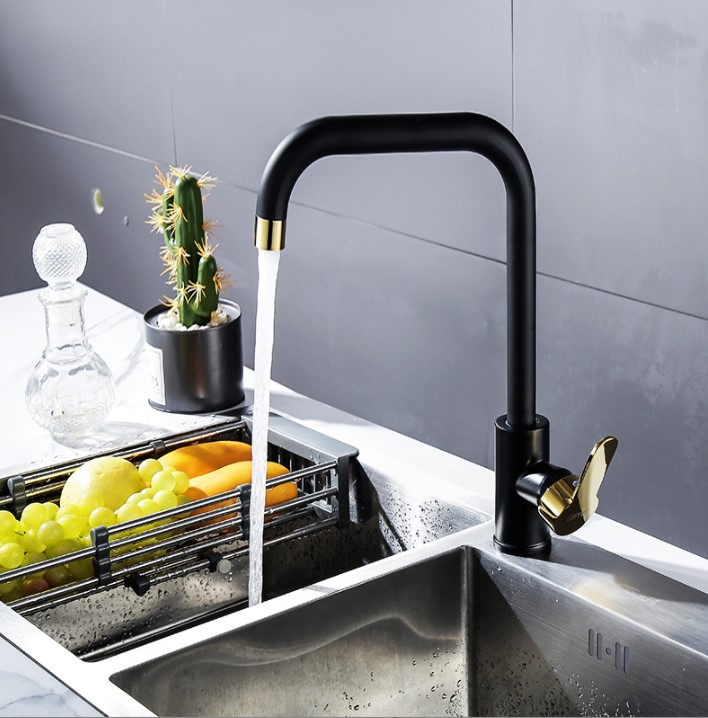 [Bảo hành 2 năm]Vòi rửa chén bát nóng lạnh VC-03, chất liệu đồng mạ sơn tĩnh điện bền bỉ, vòi xoay 360 độ cho 2 hộc chậu, đầu vòi lưới tạo bọt , thiết kế phong cách Âu Mỹ- + Tặng kèm bộ dây cấp nóng lạnh
