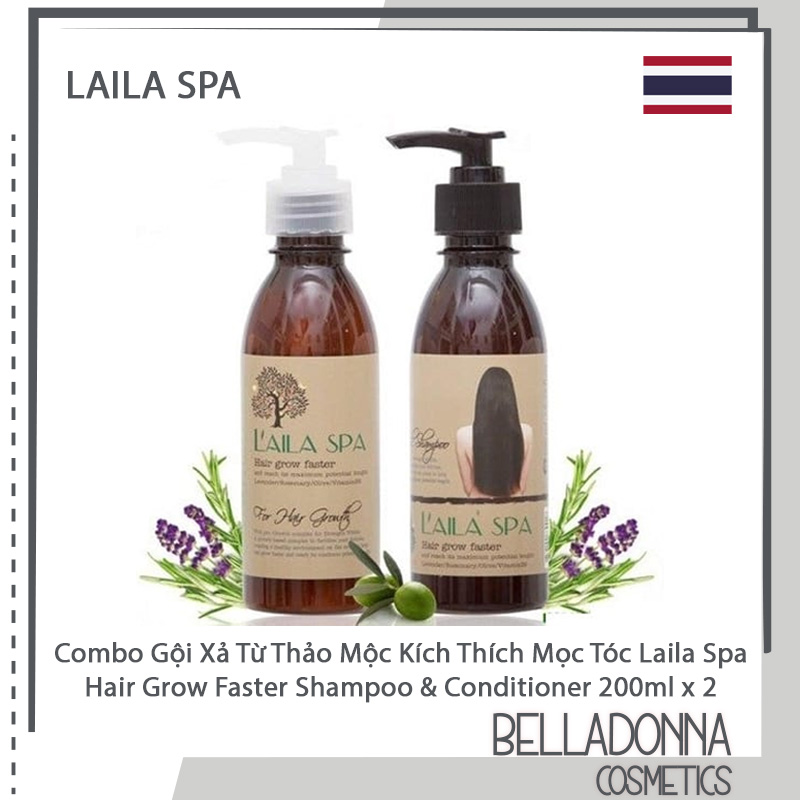 Bộ dầu gội và dầu xả thảo mộc kích thích mọc tóc laila spa hair grow faster shampoo & conditioner 200ml x 2