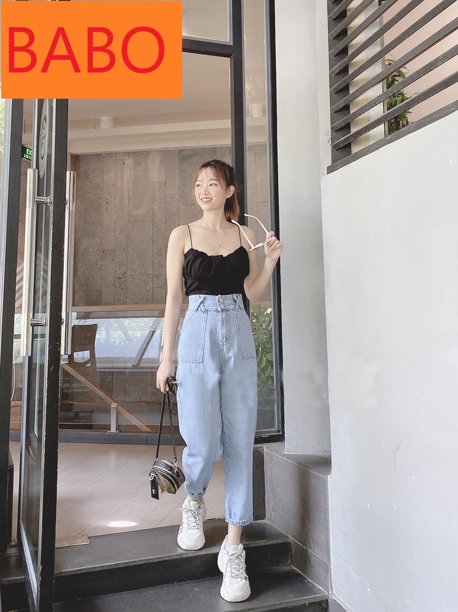 [ FREESHIP ] QUẦN BAGGY JEAN NỮ LƯNG CAO ĐĨA CHÉO 2 TÚI HỘP CÁ TÍNH CỰC HOT BABO