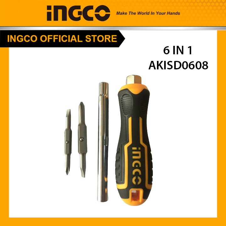 Tuốc nơ vít, bộ 6 đầu vít, bộ tua vít 6 trong 1 ingco akisd0608 sl5, sl6, ph1, ph2, 6mm, 8mm