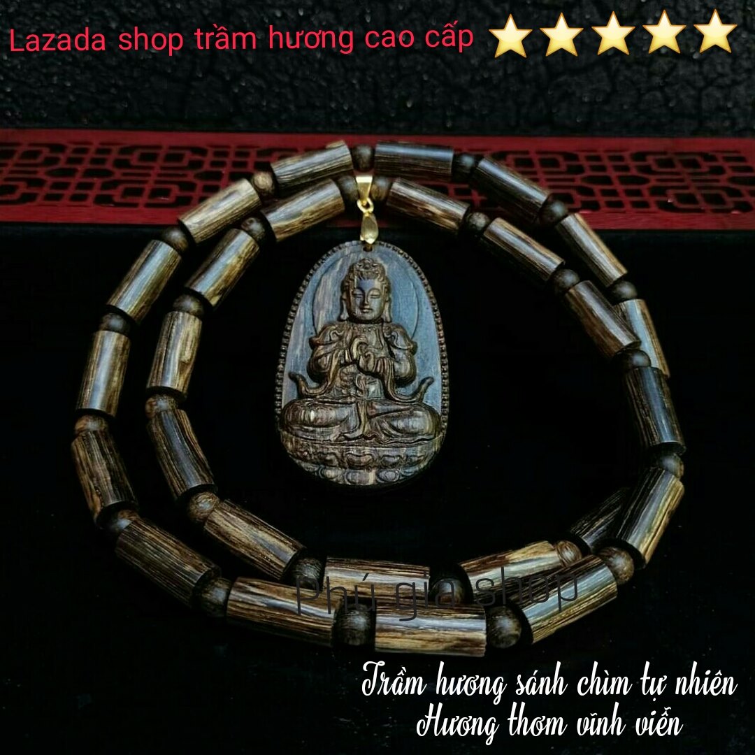 Chuỗi vòng cổ gỗ trầm hương  mặt bản mệnh tự nhiên sánh chìm đốt trúc thơm vĩnh viễn