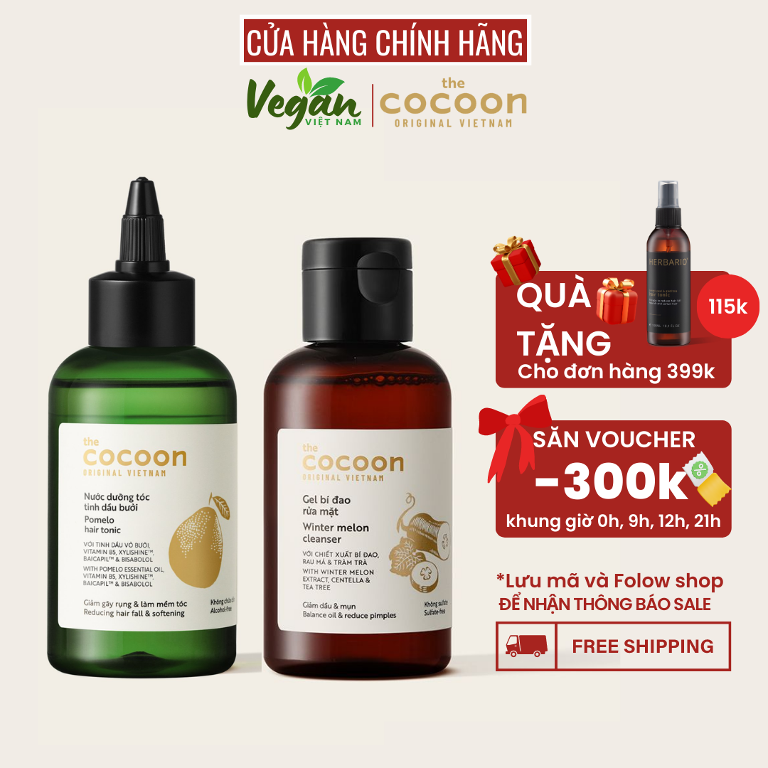 Combo Gel bí đao rửa mặt cocoon 140ml + Xịt bưởi tinh dầu bưởi pomelo 140ml - Vegan Việt Nam
