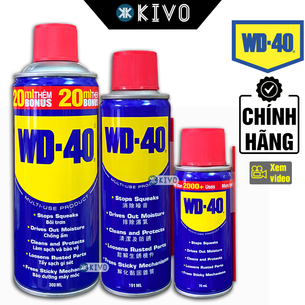 Chai Xịt Chống Rỉ Sét Và Bôi Trơn Sên Xe Máy WD40 300ml - Bình Xịt Bôi Trơn Xích Xe, Động Cơ và Đồ Gia Dụng WD 40 - Xịt Tẩy Rỉ Sét, Dưỡng Sên Kivo