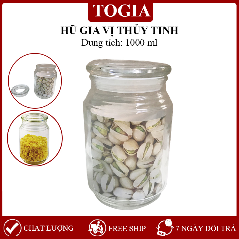 Hũ Thủy Tinh - Lọ Thủy Tinh Đựng Gia Vị, Đồ Ăn Khô Nắp Hít Kín Khí 1 Lít TOGIA