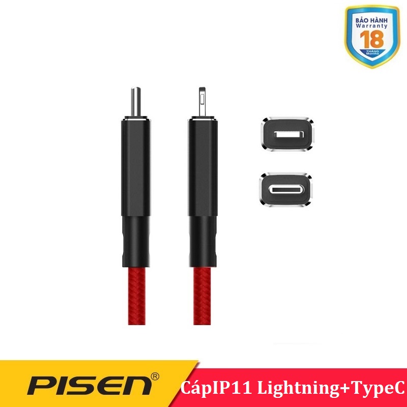 Cáp Pisen 18W - Cho Iphone 11 QC3.0 ( Cáp dây dù 3A Lightning&Type-C )