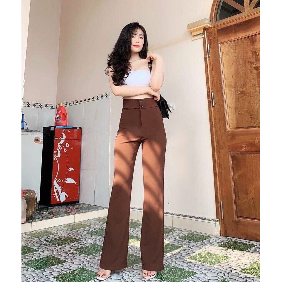 Quần ống loe cạp cao phối 2 cúc siêu mẫu