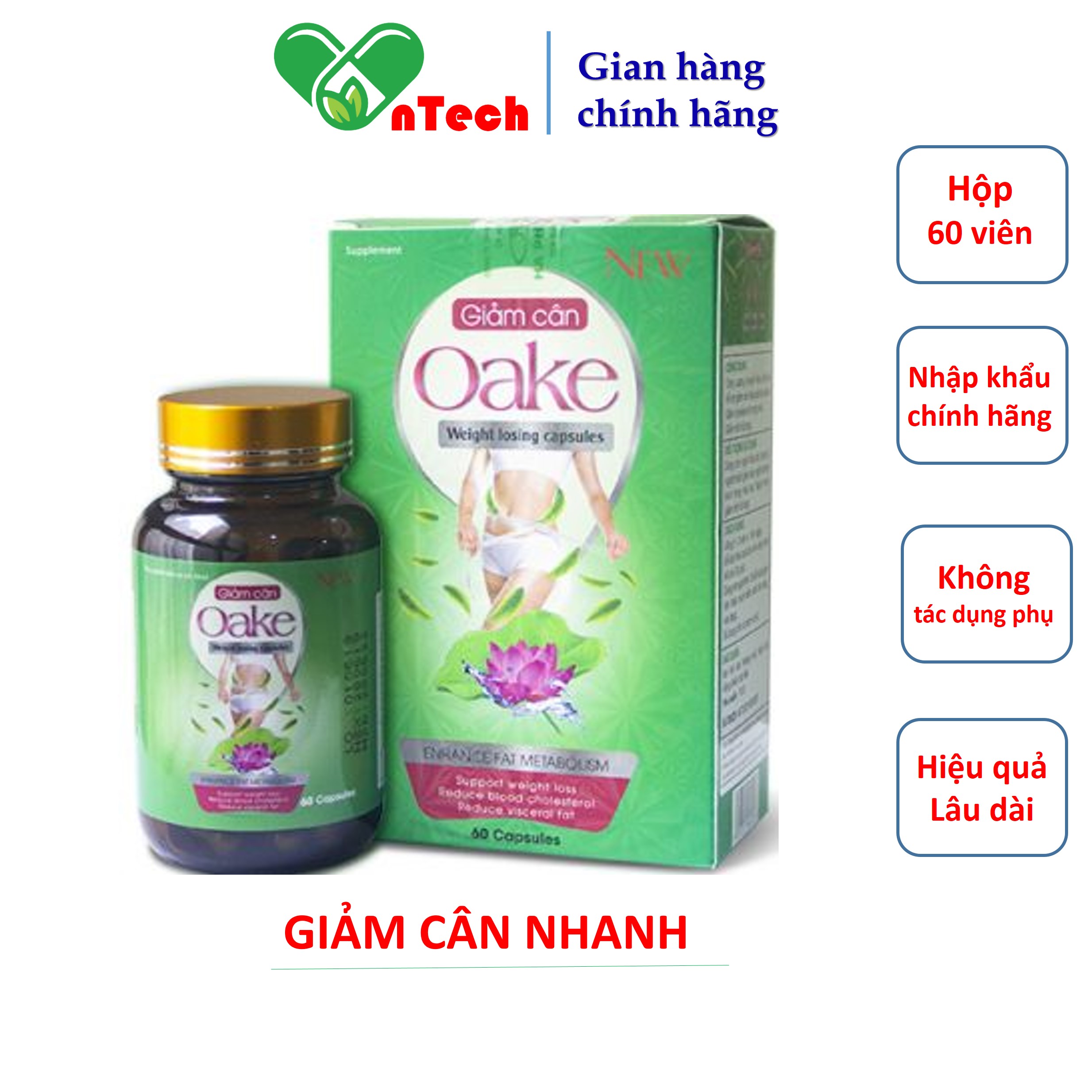 Viên uống giảm cân nhanh Oake hỗ trợ giảm béo hiệu quả không gây mệt mỏi suy nhược cơ thể hộp 60 viên