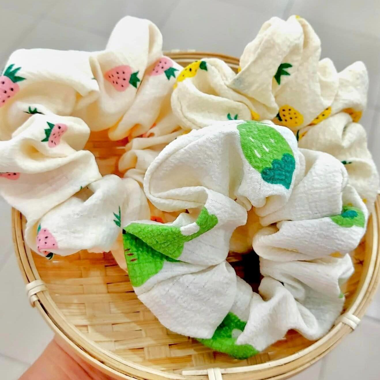 Scrunchies cột tóc buộc tóc họa tiết hoa anh đào nhí dễ thương nhiều màu