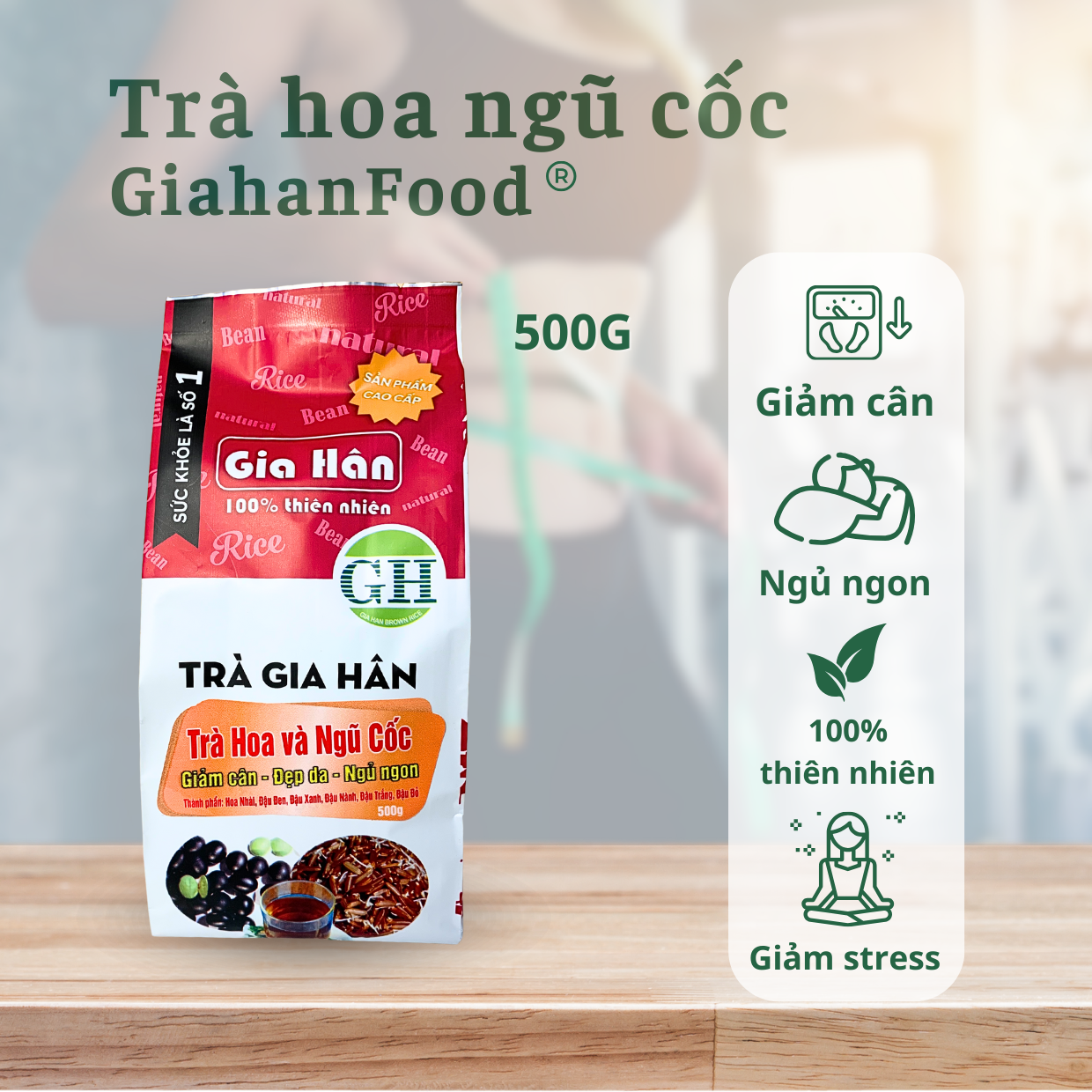 Trà ngũ cốc giảm cân,giảm mỡ bụng , ngủ ngon GIAHAN FOOD [ 500g ] trà giảm cân tại nhà, hiệu quả, an toàn, làm từ gạo lứt huyết rồng, trà hoa nhài, trà đậu đen xanh lòng , đậu đỏ , đậu xanh  hướng hữu cơ.