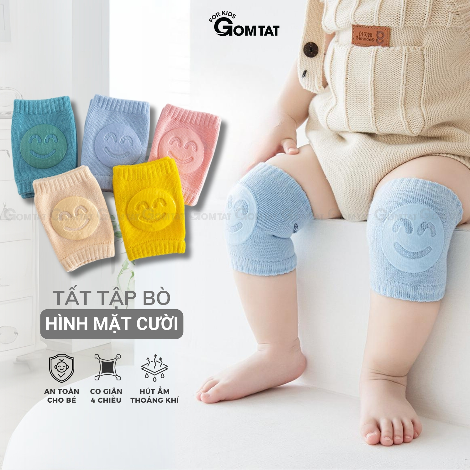 Tất trẻ em bảo vệ đầu gối GOMTAT chống trượt ngã, vớ bảo vệ gối giúp bé không bị trầy xước khi tập bò, tập đi - YIQ-H005-1DOI