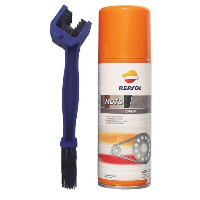 Combo chai xịt dưỡng sên, bôi trơn sên xích Repsol + Bàn chải 3D