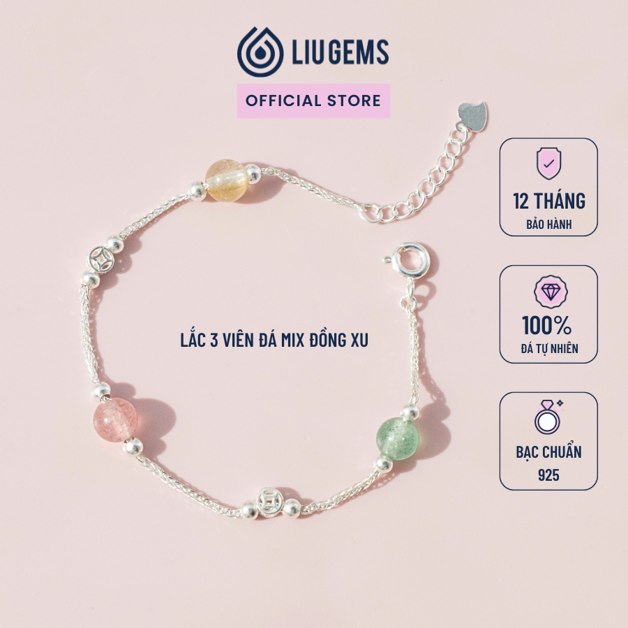 Lắc Tay Bạc Nữ 3 Hạt Liugems Mix Charm Đồng Xu Năng Động Cá Tính Thời Trang VB47