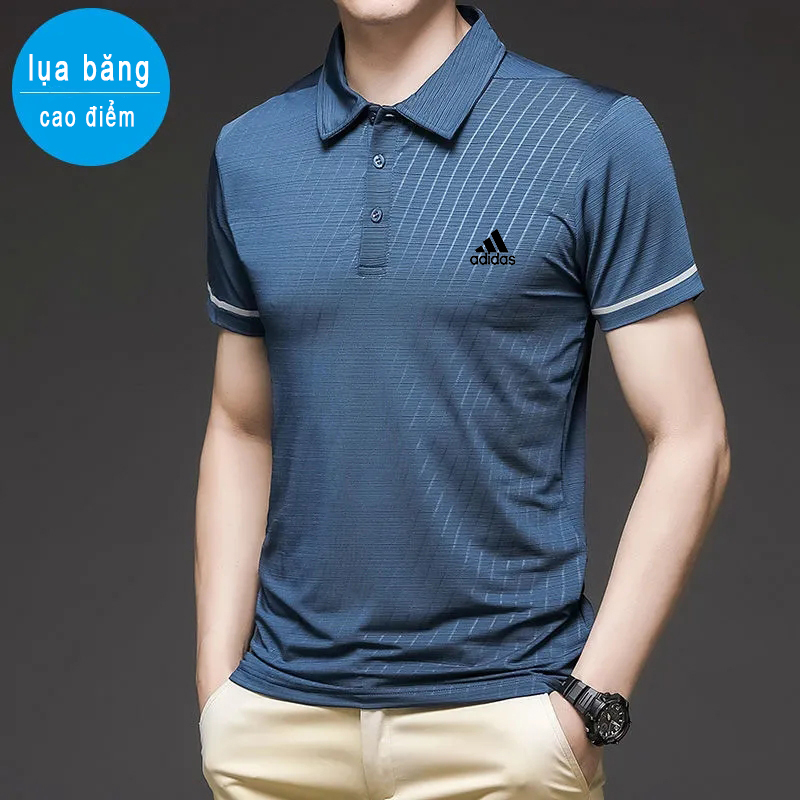 Adidaseˉ cao cấp áo thun polo cho nam áo thun công sở thường nhật tay ngắn vải cotton lụa băng co giãn cao