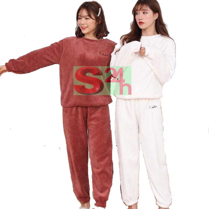 Bộ ngủ lông nữ Dstudio ấm áp mềm mại cho giấc ngủ bạn gái mùa đông - BNL02