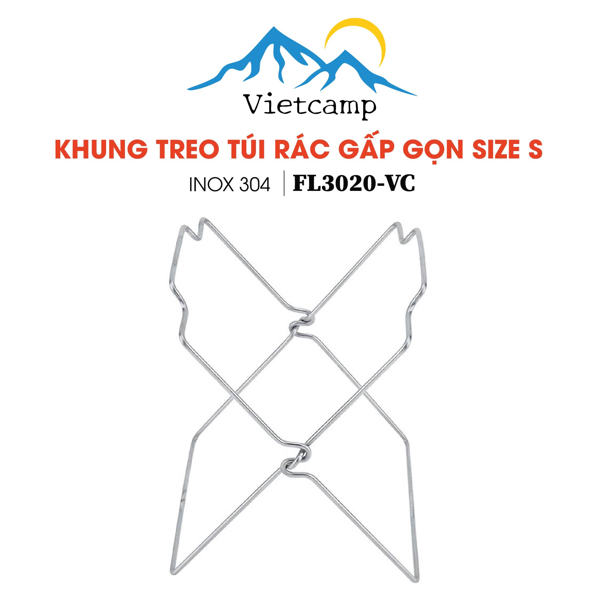 Khung treo túi nilon trong nhà bếp hoặc dã ngoại - Chất liệu Inox chống gỉ - Thương hiệu VietCamp - Size S (30*20)